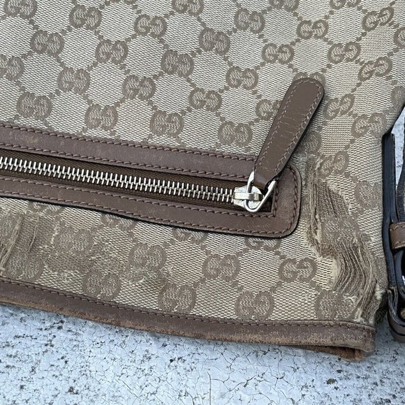 Gucci Women Hand Bag Brown GG Web Signature Canvas Shoulder Bag Italy Read Desc - Picture 12 of 12